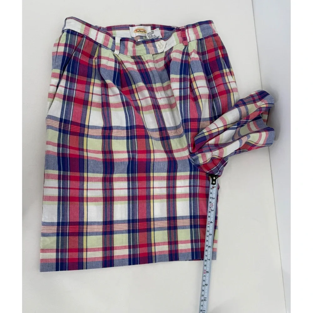 Talbots Vintage Women Sz 10 Plaid Pleated Shorts High Rise Cotton Red Blue